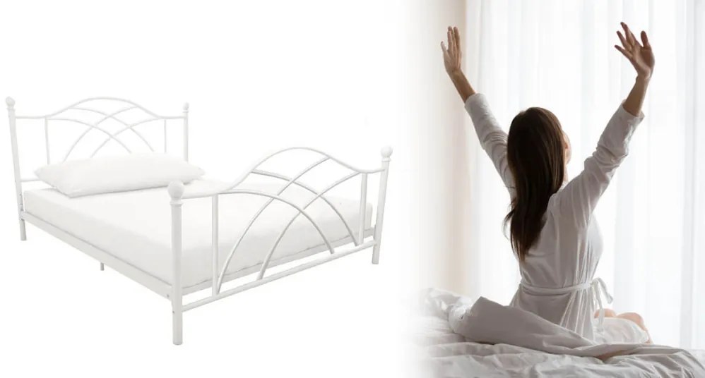 Cadru pat metalic Lotti cu grilaj cadou-90x200 cm-alb