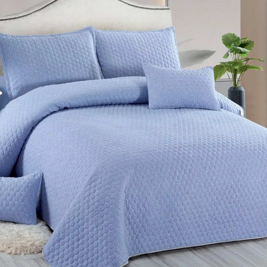 Cuvertură bumbac cu in, bleu, 5 piese, 220x240 cm, CBI02
