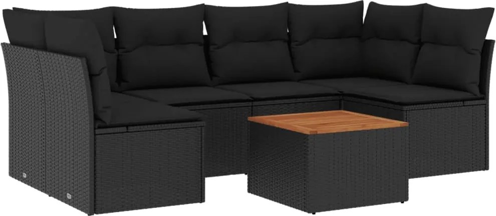 vidaXL Set canapele de grădină cu perne, 7 piese, negru, poliratan