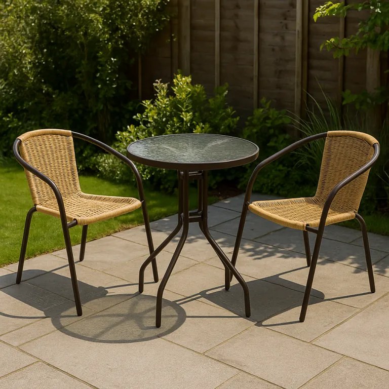 Set balcon grădină, polyrattan, 2 scaune + masă din sticlă