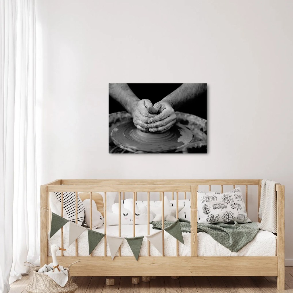 Tablou alb negru - producția de ceramică (70x50 cm)