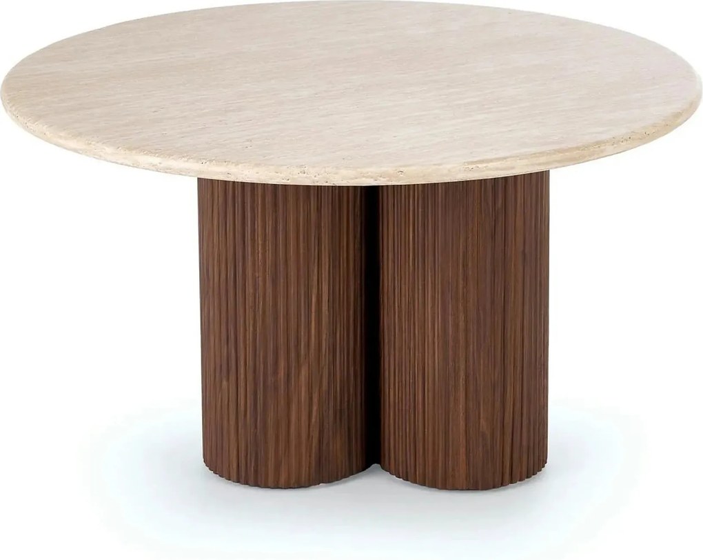 Masuta DOROTEA, piatra travertin/nuc, 80x46 cm