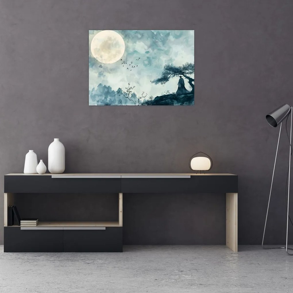 Tablou pe sticlă - Pictură cu lună plină (70x50 cm)