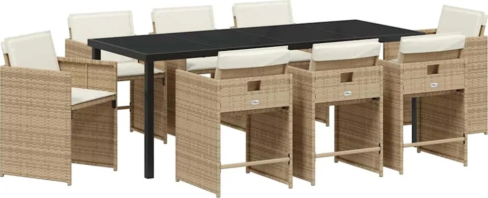 vidaXL Set de masă pentru grădină 9 pcs Bej poliratan