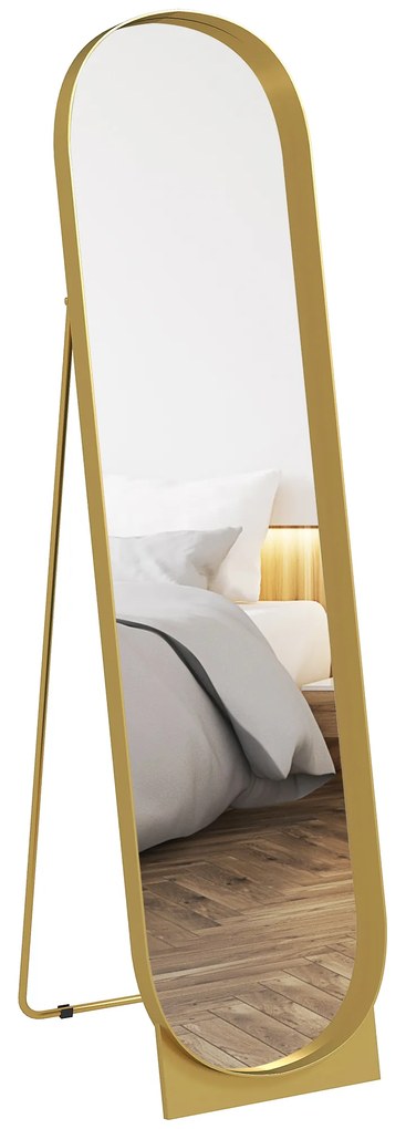HOMCOM Oglindă de Podea Autoportantă din Metal 40x150 cm Auriu | Aosom Romania