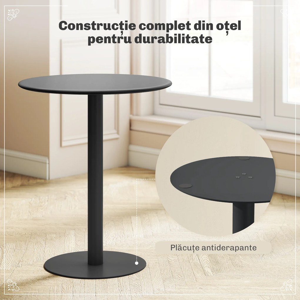 HOMCOM Masă de Dining Rotundă și Modernă pentru 2 Persoane din Oțel, Neagră | Aosom Romania