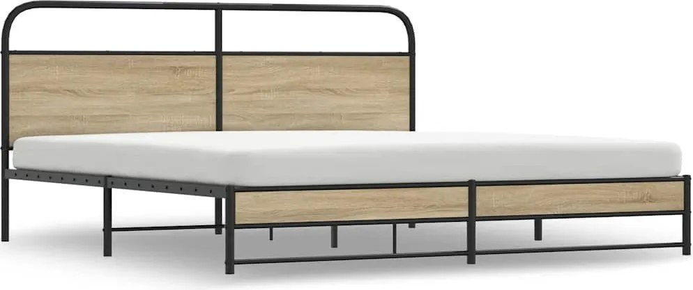 vidaXL Cadru pat metalic fără saltea, stejar fumuriu, 200x200 cm