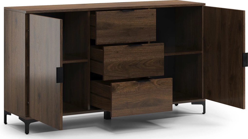 Mazzoni Comodă LANA K-150S Nuc Elegant - DULAP VERTICAL CU 2 UȘI CU SERTARE