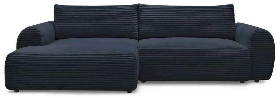 Colțar albastru închis extensibil cu tapițerie din catifea reiată (cu colț pe partea stângă ) Lucien – Bobochic Paris