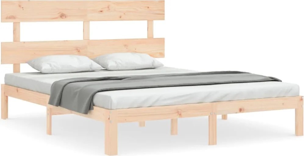 vidaXL Cadru de pat cu tăblie, king size, lemn masiv