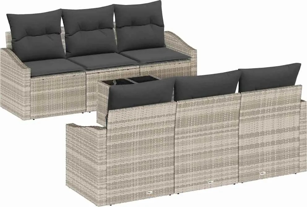 vidaXL Set de canapea cu pernă Manual 7 pcs Gri deschis poliratan