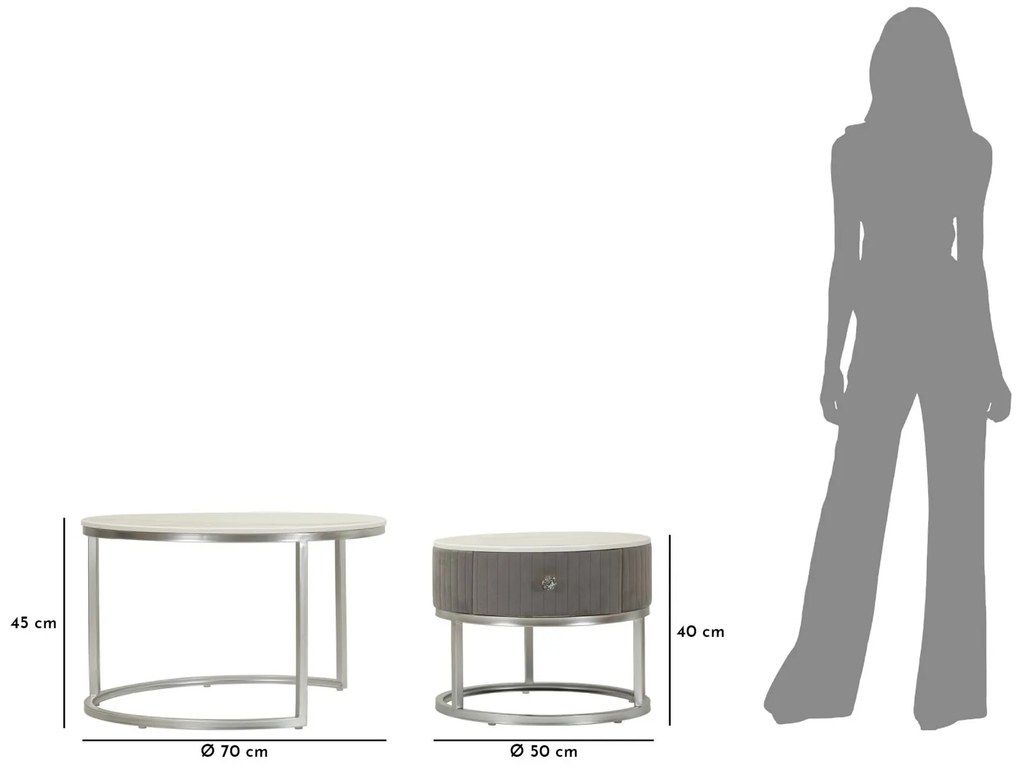 Mauro Ferretti Set De 2 Masute De Cafea Grays  Cm Ø 70X45-50X38 | Aosom Romania