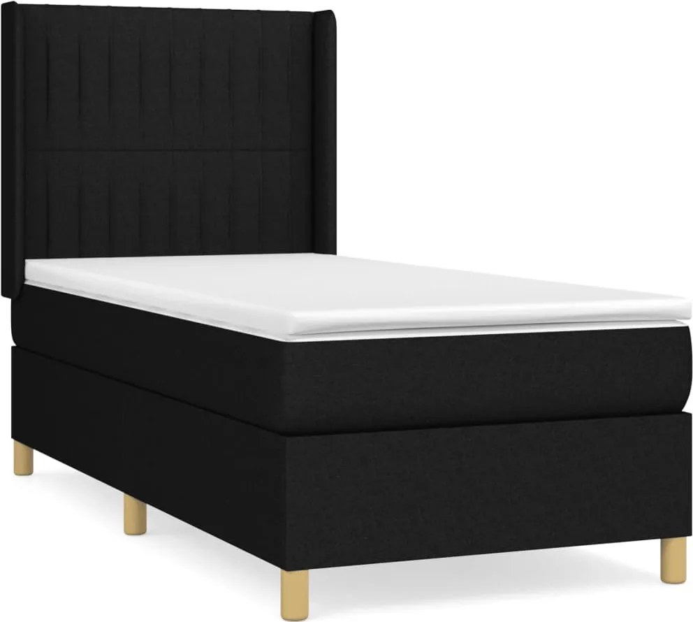 vidaXL Pat box spring cu saltea, negru, 90x200 cm, textil