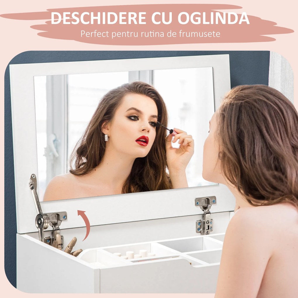 HOMCOM Măsuță de Toaletă cu Oglindă, Sertar și Taburet Asortat din Lemn, Alb | Aosom Romania