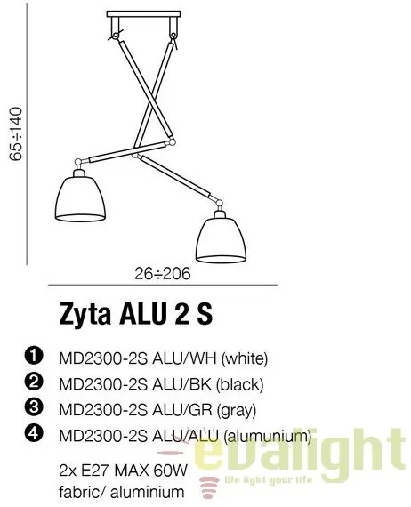 Lustra directionabila design modern ZYTA 2 S ALU aluminiu