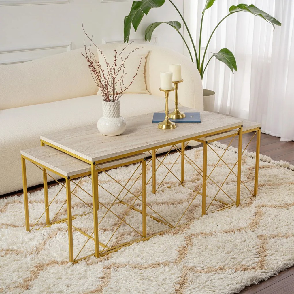 Masă de cafea Defne Gold Travertine