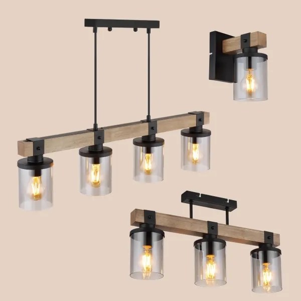 Brilagi - Lustră suspendată pe cablu VISTA 4xE27/60W/230V stejar