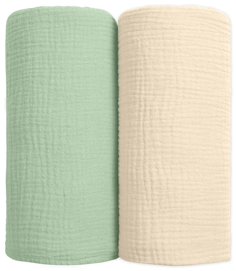 Set 2 paturi pentru bebelusi de vara din muselina dubla 100x100 cm Kidizi Mint, bumbac 100%