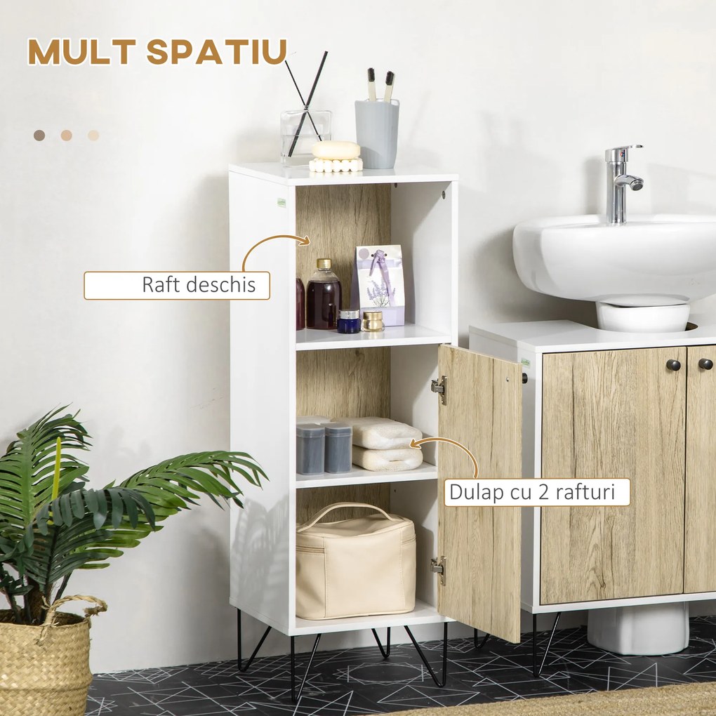 Kleankin Dulap de Podea Baie, Raft Deschis, Organizator Independent cu Ușă, Design Modern | Aosom Romania