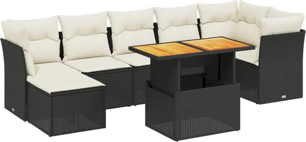 vidaXL Set mobilier de grădină cu perne, 8 piese, negru, poliratan
