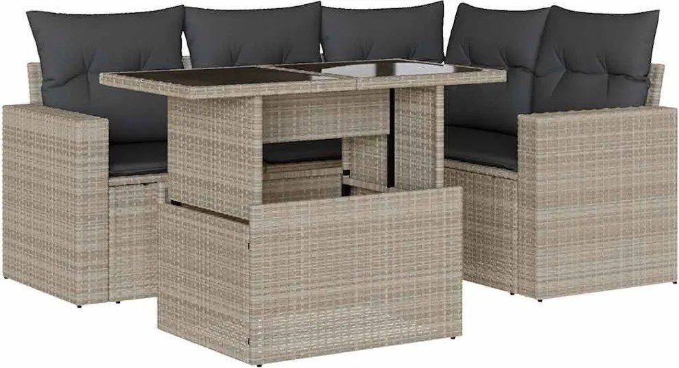 vidaXL Set canapele de grădină cu perne, 5 piese gri deschis poliratan