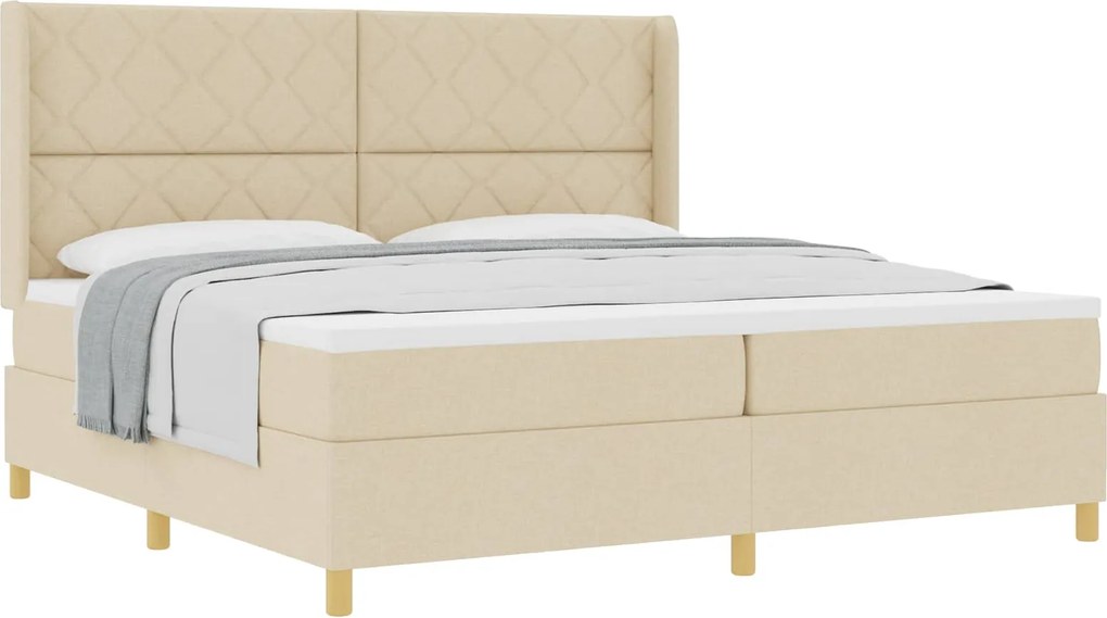 vidaXL Pat cu arcuri cu saltea cu headboard Crem 200 x 200 cm țesătură