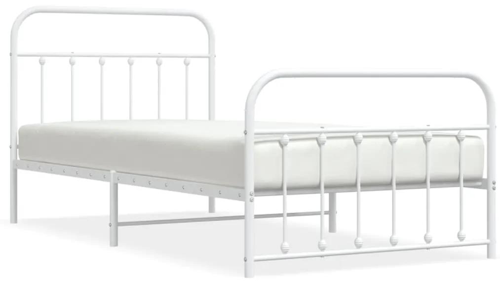 352640 vidaXL Cadru de pat metalic cu tăblie de cap/picioare, alb, 100x200 cm