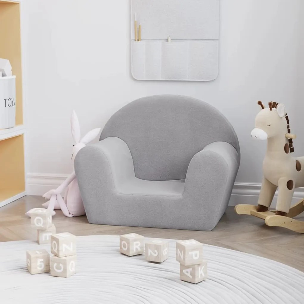 341762 vidaXL Canapea pentru copii, gri deschis, pluș moale