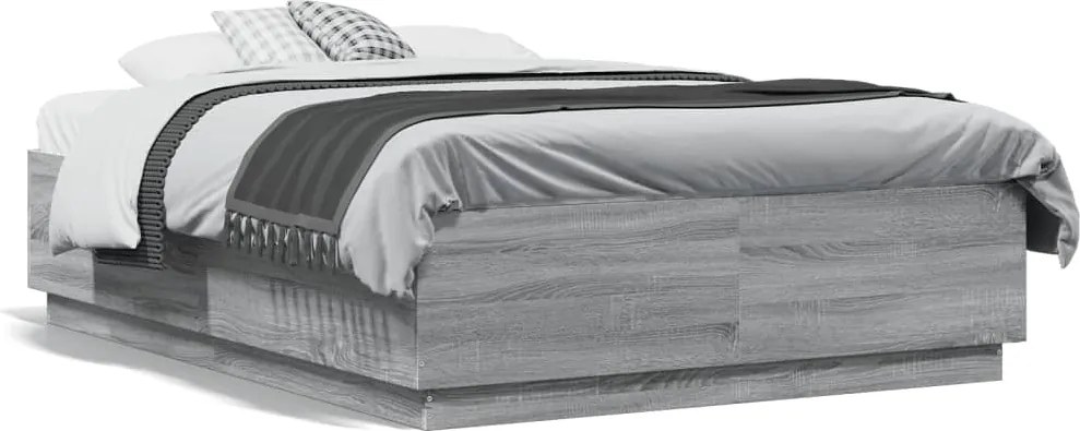 vidaXL Cadru de pat, gri sonoma, 135x190 cm, lemn prelucrat