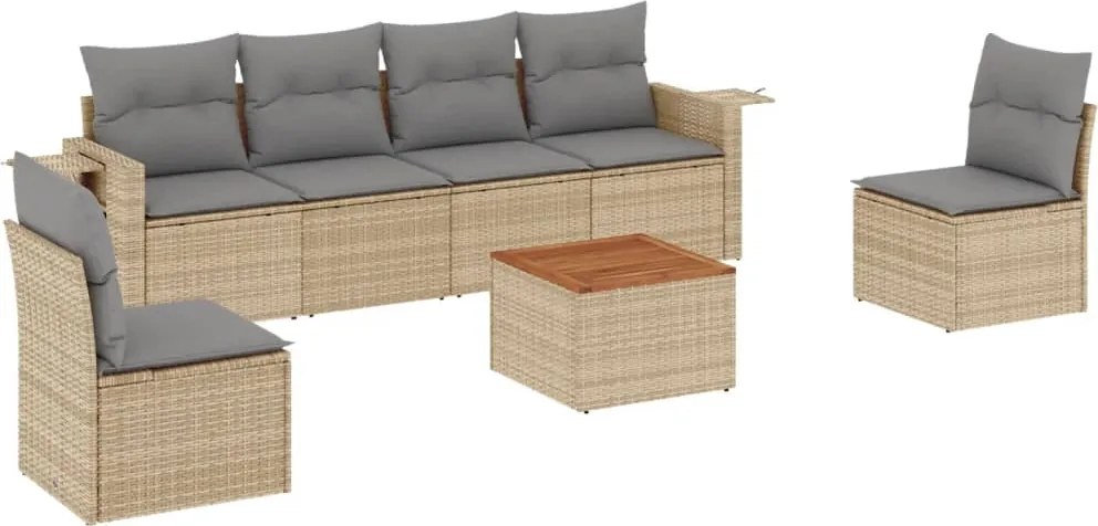 vidaXL Set canapele de grădină, 7 piese, cu perne, bej, poliratan