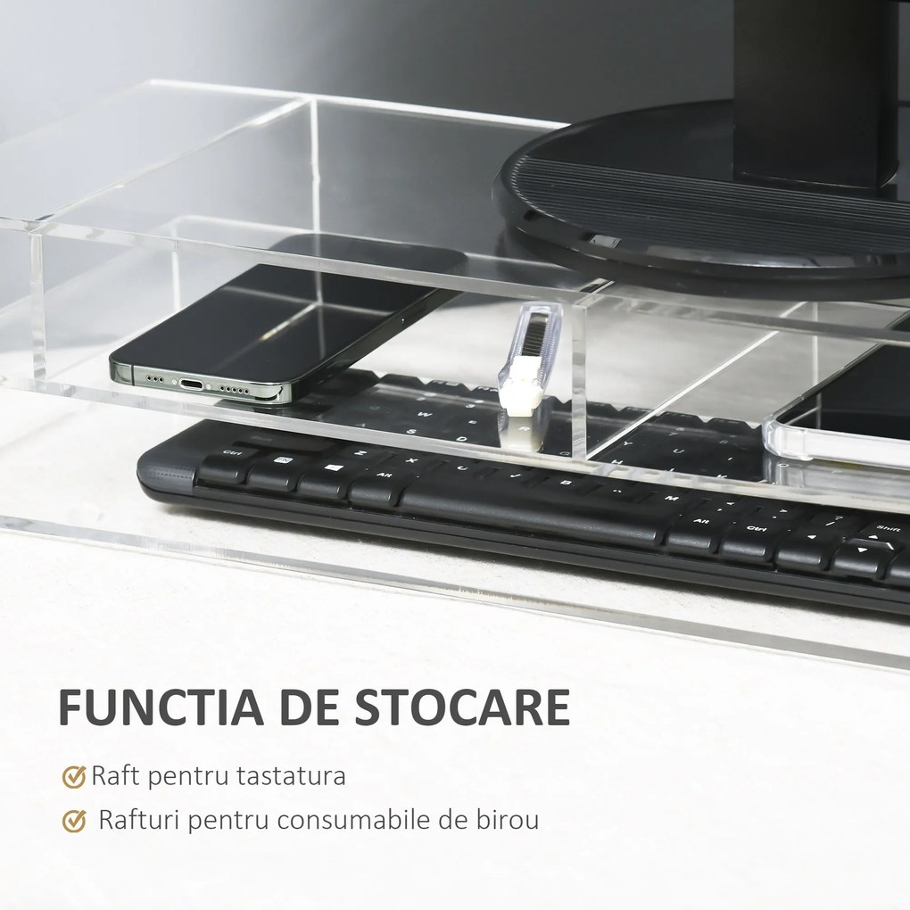 HOMCOM Suport Monitor Acrilic cu Spațiu pentru Tastatură, Organizator Birou Multifuncțional, Transparent, 50.8x19x12 cm | Aosom Romania