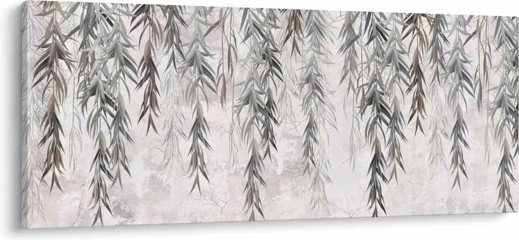 Tablou - Crenguțe de salcie, tencuiala gri (120x50 cm)
