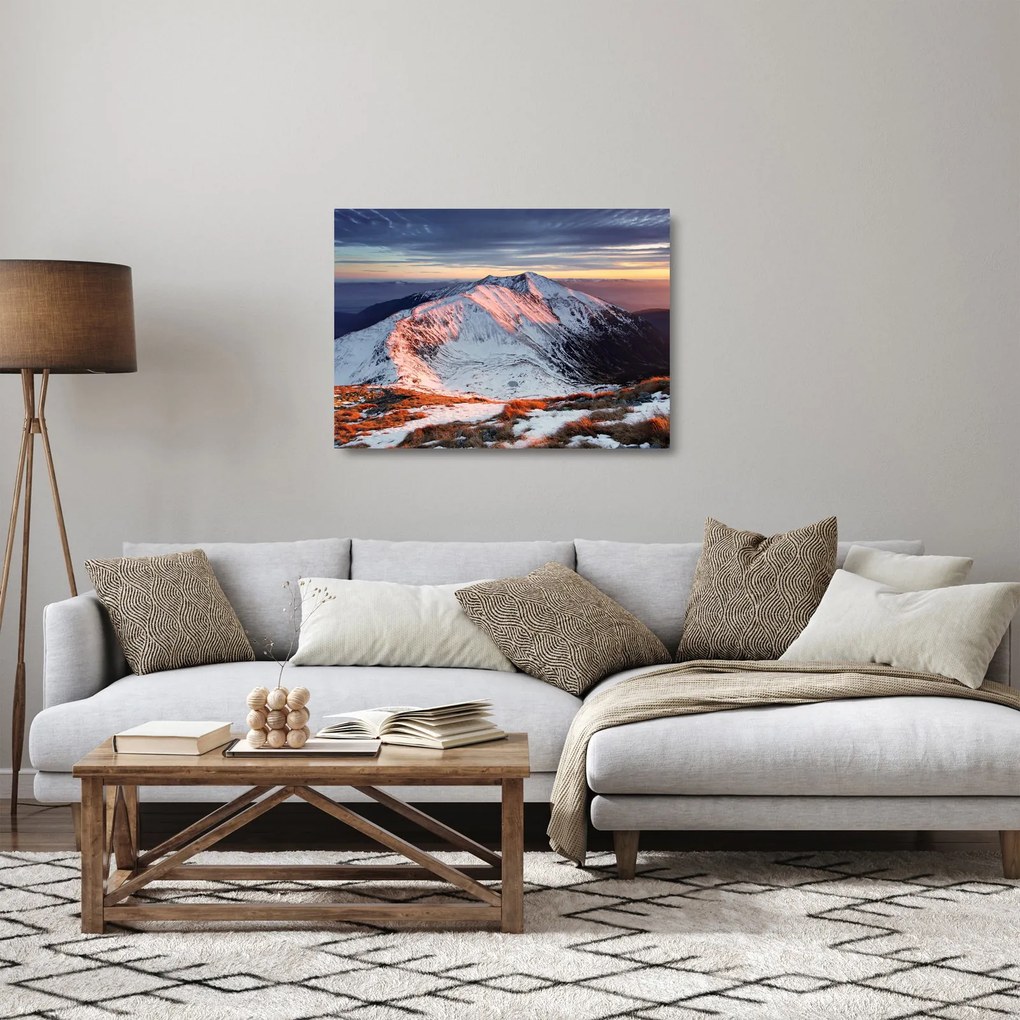 Tablou pe sticlă - Panoramă montană de iarnă II. (70x50 cm)