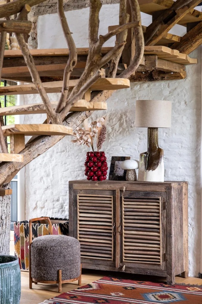 Lampa de masa din ceramica, cu abajur din in, Ecume des Roches