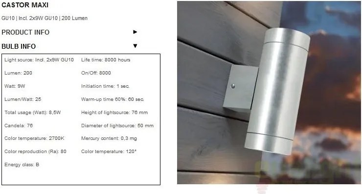 Aplica de perete exterior dubla IP54, Castor Maxi 71381131NL