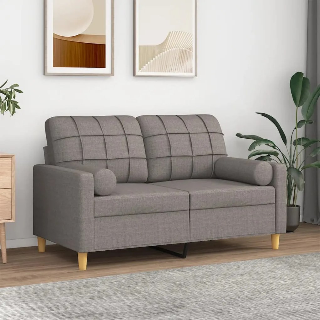 vidaXL Canapea cu 2 locuri cu pernuțe, gri taupe, 120 cm, textil