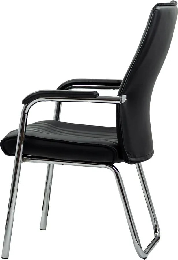 Scaun vizitator și așteptare negru HRC 614 din piele ecologică și cadru cromat