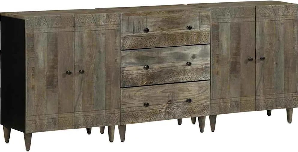 vidaXL Bufete 3 piese gri deschis 60x33,5x75 cm lemn masiv de mango