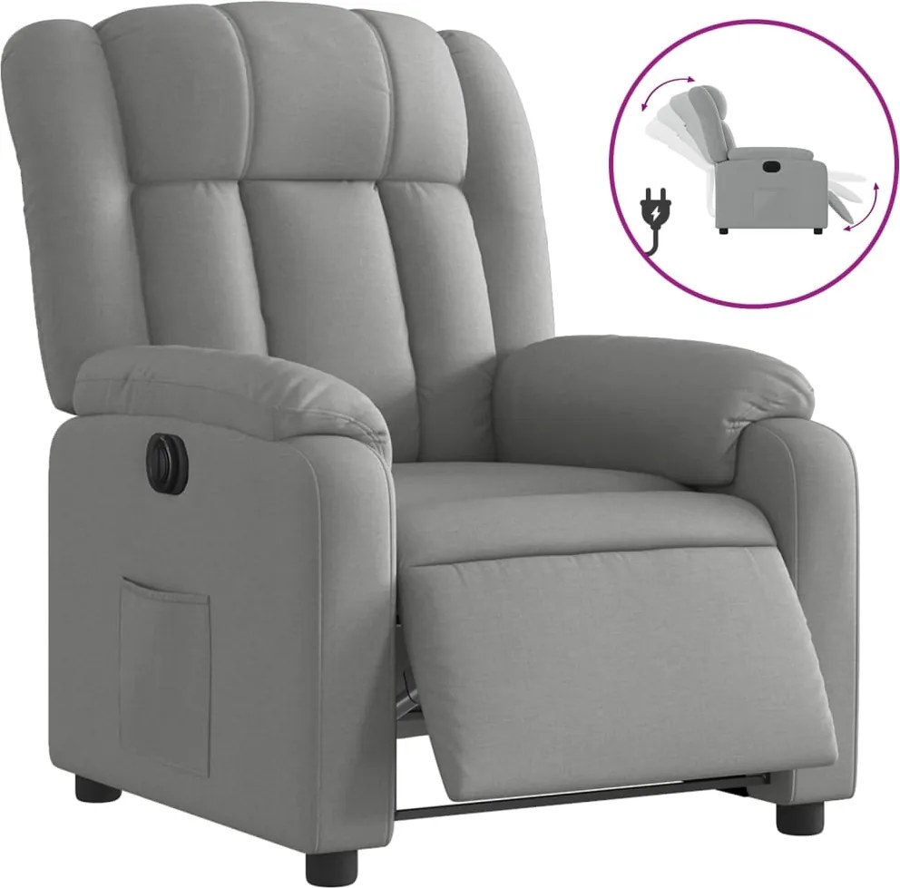 vidaXL Fotoliu rabatabil electric, gri deschis, textil