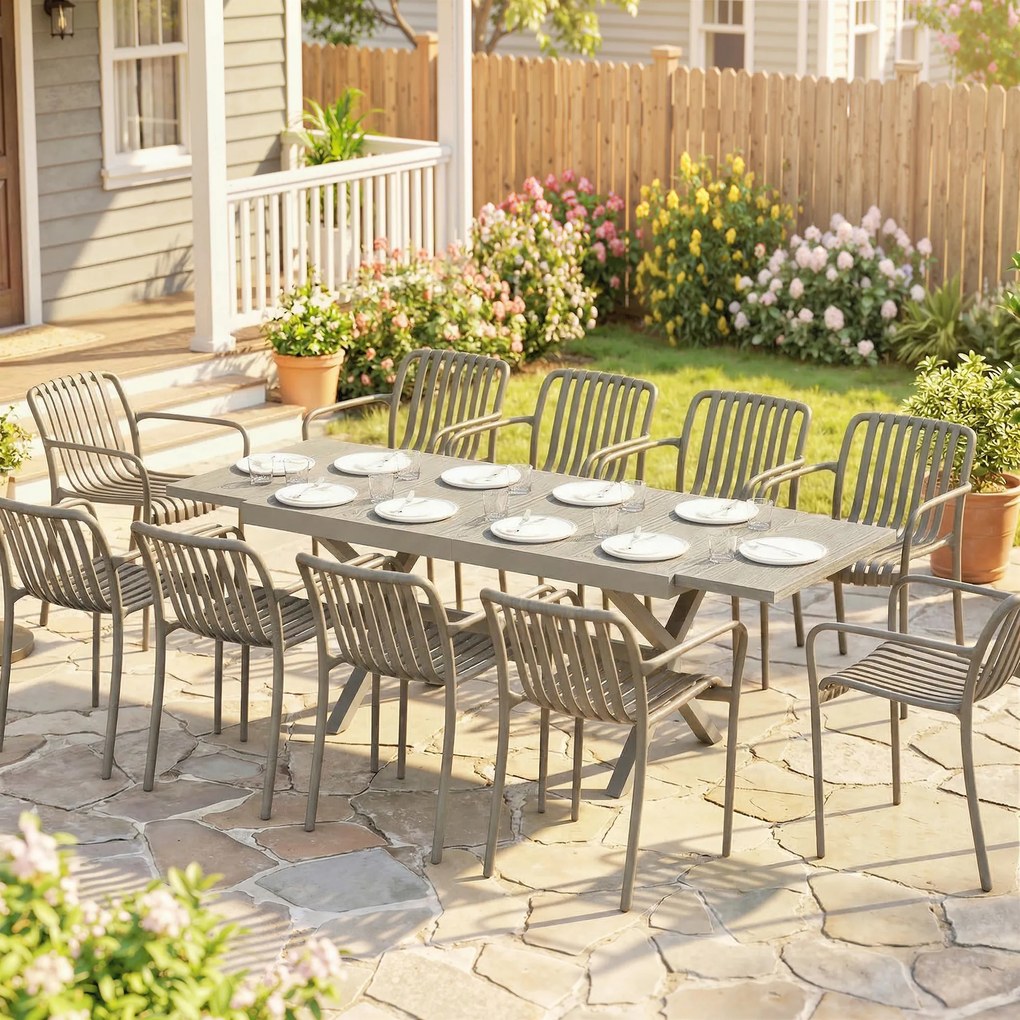 Outsunny Masă Extensibilă de Grădină pentru 8-10 Persoane, din Aluminiu și Oțel, 154/214x85x73 cm, Gri | Aosom Romania