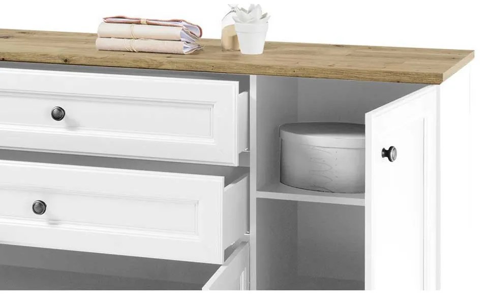 COMODA FIRENZE, 187X45X97 CM, 4 USI, 2 SERTARE, CULOARE ALB, MDF