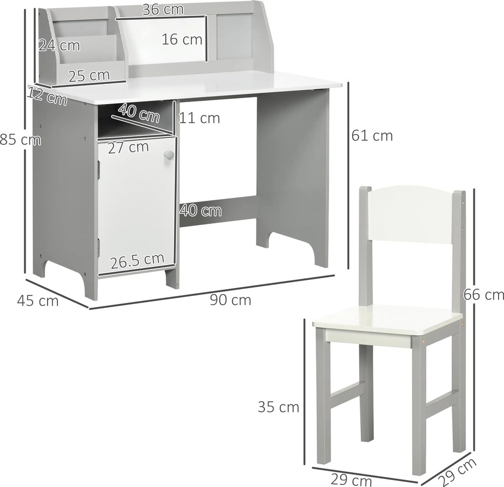 HOMCOM Set Masă și Scaune pentru Copii 5-8 Ani cu Spațiu de Depozitare, Tablă și Scaun, 90x45x85 cm, Roz | Aosom Romania
