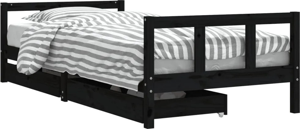 vidaXL Cadru de pat copii cu sertare, negru, 90x200 cm, lemn masiv pin