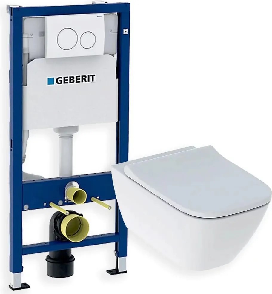 Set promo vas wc suspendat + capac slim softclose Geberit Smyle Square + rezervor incastrat cu sitem de fixare + clapeta alba Geberit Duofix Delta