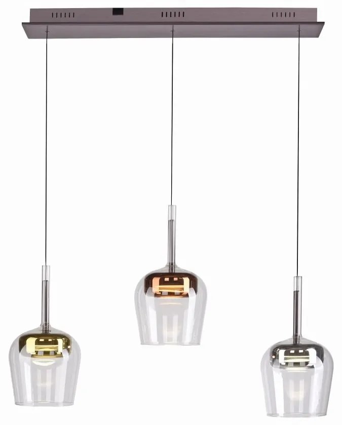 Lustra LED Smart cu Telecomanda, CCT, 3 pendule, Sticla, Multicolor, Q-KON