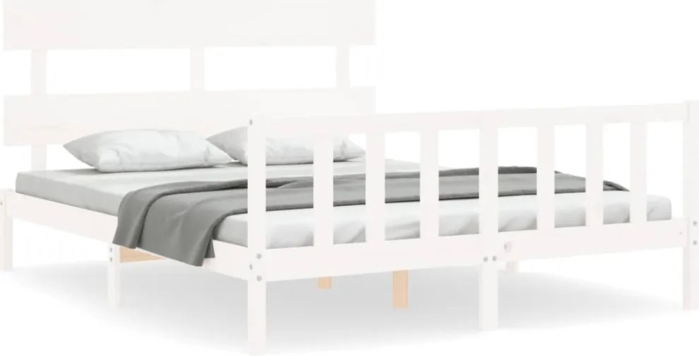 vidaXL Cadru de pat fără saltea, alb, 160x200 cm, lemn masiv pin