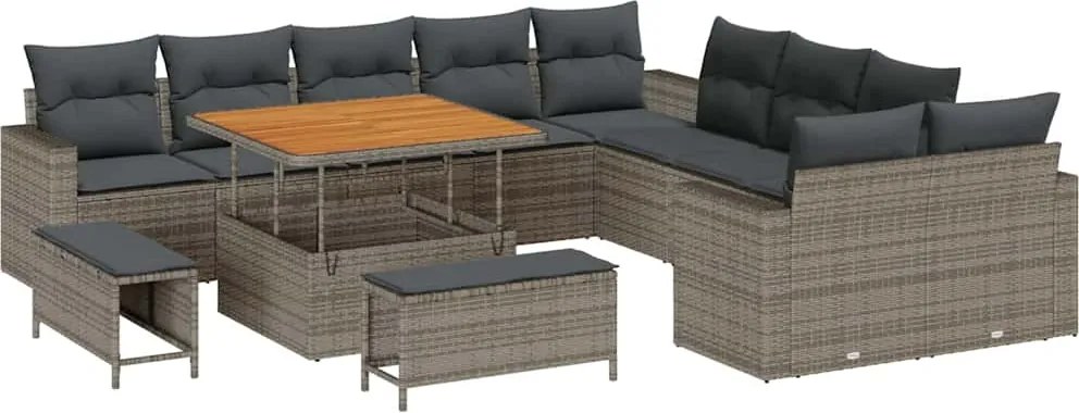 vidaXL Set de canapele pentru grădină cu pernă 17 pcs Gri poliratan