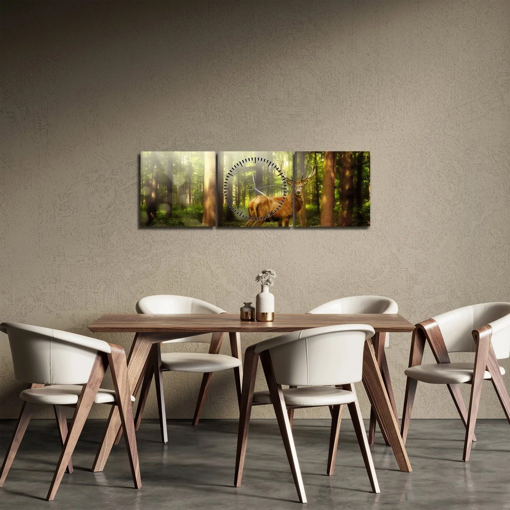 Tablou cu cerbul în pădure (cu ceas) (90x30 cm)