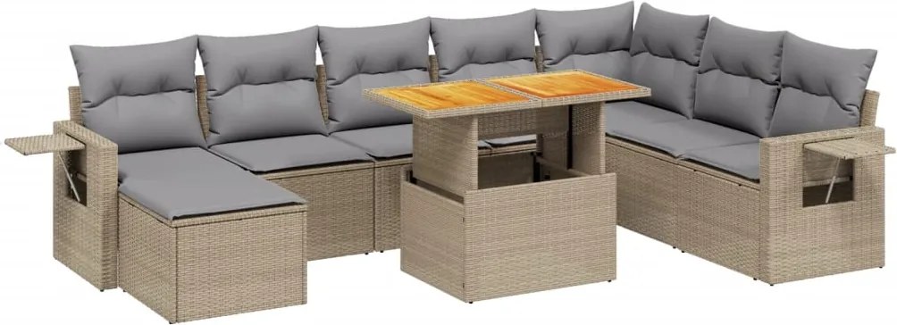 vidaXL Set canapele de grădină, 9 piese, cu perne, bej, poliratan