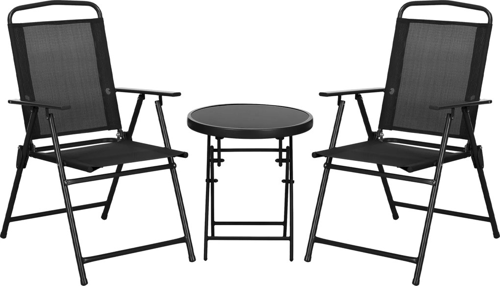 Outsunny Set de Exterior din 3 Piese cu Masă cu Blat din Sticlă și 2 Scaune Pliabile din Plasă, Ф45x50 cm, Gri Deschis | Aosom Romania